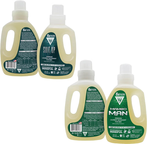Mambo Man and Suit Up - 2 Pack Bundle Liquid Laundry Detergent, 5x Ultra Concentrated, Tough Stains Remover, Long Lasting Scent (80 Fl Oz)