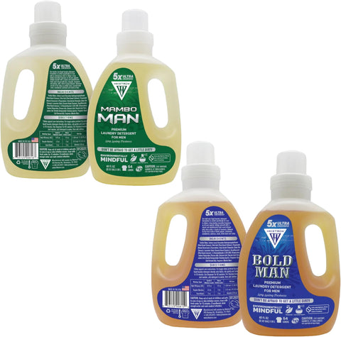 Mambo Man and Bold Man - 2 Pack Bundle Liquid Laundry Detergent, 5x Ultra Concentrated, Tough Stains Remover, Long Lasting Scent (80 Fl Oz)