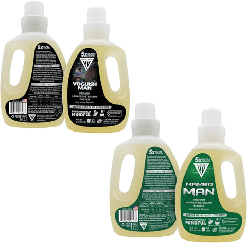Mambo Man and Voguish Man - 2 Pack Bundle Liquid Laundry Detergent, 5x Ultra Concentrated, Tough Stains Remover, Long Lasting Scent (80 Fl Oz)