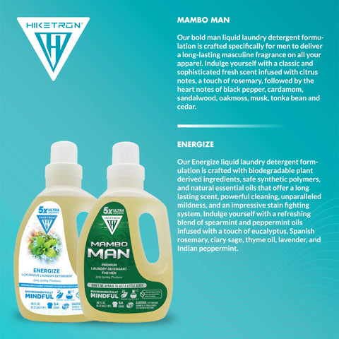 Energize and Mambo Man - 2 Pack Bundle Liquid Laundry Detergent, 5x Ultra Concentrated, Tough Stains Remover, Long Lasting Scent (80 Fl Oz)