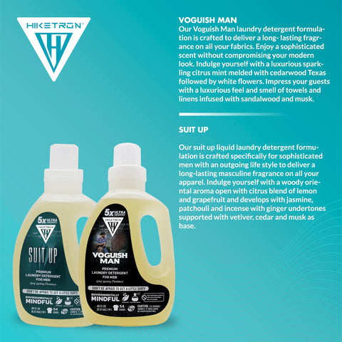 Voguish Man and Suit Up - 2 Pack Bundle Liquid Laundry Detergent, 5x Ultra Concentrated, Tough Stains Remover, Long Lasting Scent (80 Fl Oz)
