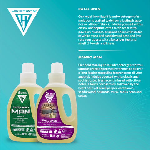 Royal Linen and Mambo Man - 2 Pack Bundle Liquid Laundry Detergent, 5x Ultra Concentrated, Tough Stains Remover, Long Lasting Scent (80 Fl Oz)