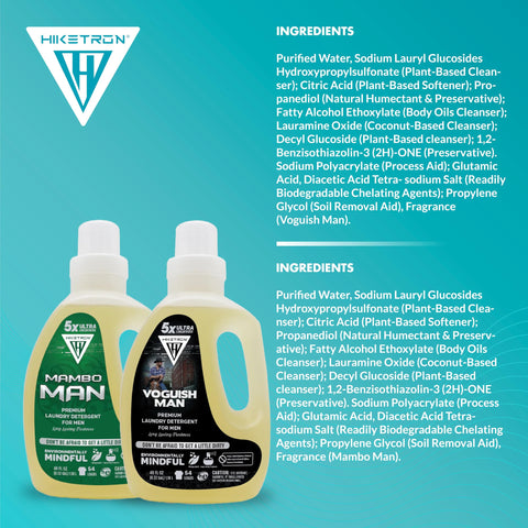 Mambo Man and Voguish Man - 2 Pack Bundle Liquid Laundry Detergent, 5x Ultra Concentrated, Tough Stains Remover, Long Lasting Scent (80 Fl Oz)