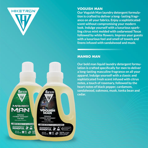 Mambo Man and Voguish Man - 2 Pack Bundle Liquid Laundry Detergent, 5x Ultra Concentrated, Tough Stains Remover, Long Lasting Scent (80 Fl Oz)