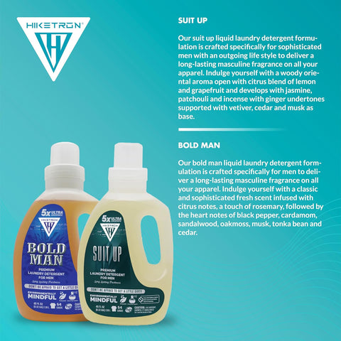 Suit Up and Bold Man - 2 Pack Bundle Liquid Laundry Detergent, 5x Ultra Concentrated, Tough Stains Remover, Long Lasting Scent (80 Fl Oz)