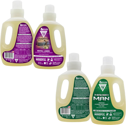 Royal Linen and Mambo Man - 2 Pack Bundle Liquid Laundry Detergent, 5x Ultra Concentrated, Tough Stains Remover, Long Lasting Scent (80 Fl Oz)