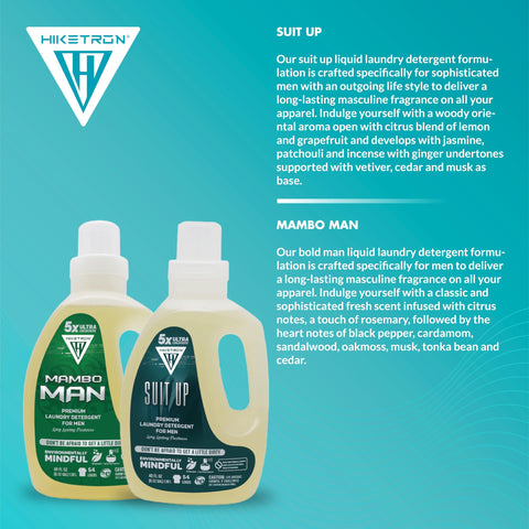 Mambo Man and Suit Up - 2 Pack Bundle Liquid Laundry Detergent, 5x Ultra Concentrated, Tough Stains Remover, Long Lasting Scent (80 Fl Oz)