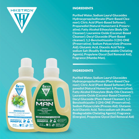 Energize and Mambo Man - 2 Pack Bundle Liquid Laundry Detergent, 5x Ultra Concentrated, Tough Stains Remover, Long Lasting Scent (80 Fl Oz)