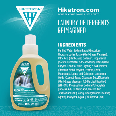 Hiketron 5X Ultra Concentrated | Scent Free Liquid Laundry Detergent | Removes Tough Stains | Machine Friendly | Natural Enzymes | Clear & Powerful