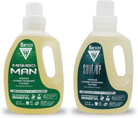 Mambo Man and Suit Up - 2 Pack Bundle Liquid Laundry Detergent, 5x Ultra Concentrated, Tough Stains Remover, Long Lasting Scent (80 Fl Oz)