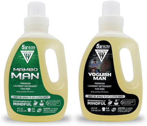 Mambo Man and Voguish Man - 2 Pack Bundle Liquid Laundry Detergent, 5x Ultra Concentrated, Tough Stains Remover, Long Lasting Scent (80 Fl Oz)