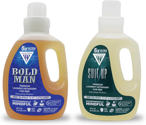 Suit Up and Bold Man - 2 Pack Bundle Liquid Laundry Detergent, 5x Ultra Concentrated, Tough Stains Remover, Long Lasting Scent (80 Fl Oz)