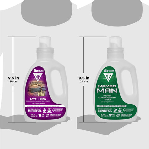 Royal Linen and Mambo Man - 2 Pack Bundle Liquid Laundry Detergent, 5x Ultra Concentrated, Tough Stains Remover, Long Lasting Scent (80 Fl Oz)