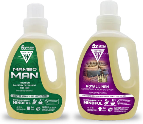 Royal Linen and Mambo Man - 2 Pack Bundle Liquid Laundry Detergent, 5x Ultra Concentrated, Tough Stains Remover, Long Lasting Scent (80 Fl Oz)