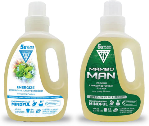 Energize and Mambo Man - 2 Pack Bundle Liquid Laundry Detergent, 5x Ultra Concentrated, Tough Stains Remover, Long Lasting Scent (80 Fl Oz)
