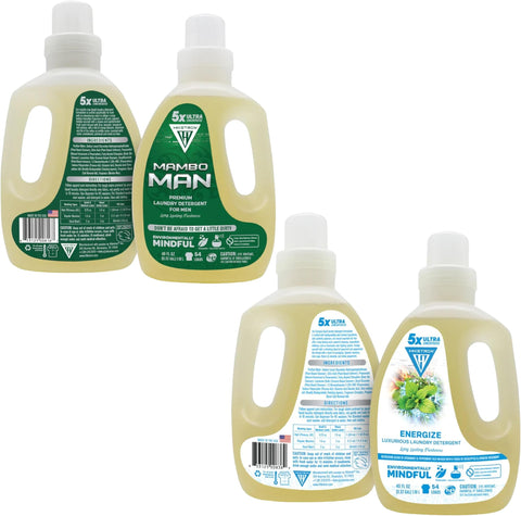 Energize and Mambo Man - 2 Pack Bundle Liquid Laundry Detergent, 5x Ultra Concentrated, Tough Stains Remover, Long Lasting Scent (80 Fl Oz)