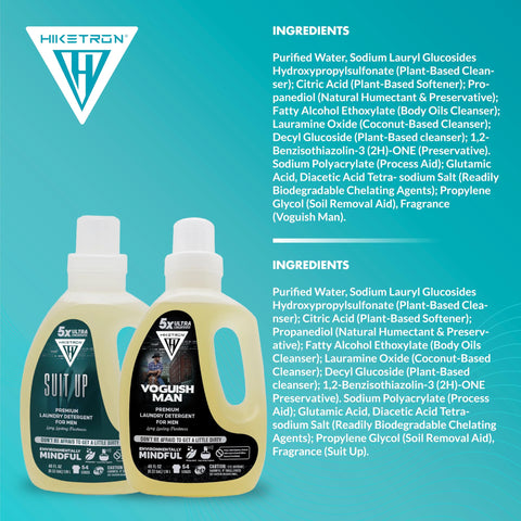 Voguish Man and Suit Up - 2 Pack Bundle Liquid Laundry Detergent, 5x Ultra Concentrated, Tough Stains Remover, Long Lasting Scent (80 Fl Oz)