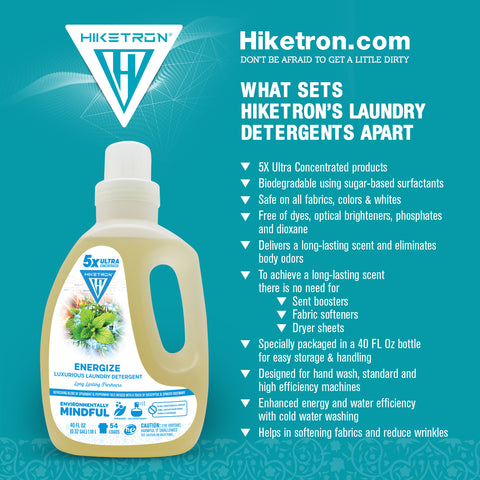 Hiketron 5X Ultra Concentrated | Long Lasting Scented Liquid Laundry Detergent | Removes Tough Stains | Machine Friendly | Energize