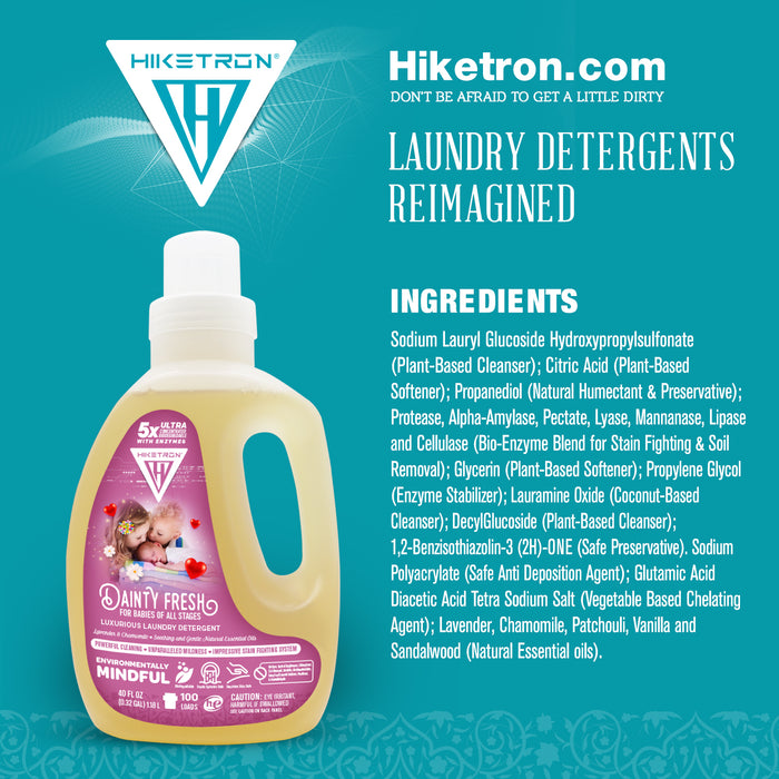 Hiketron 5X Ultra Concentrated | Scent Free Liquid Laundry Detergent | Removes Tough Stains | Machine Friendly | Natural Enzymes | Dainty Fresh for Babies