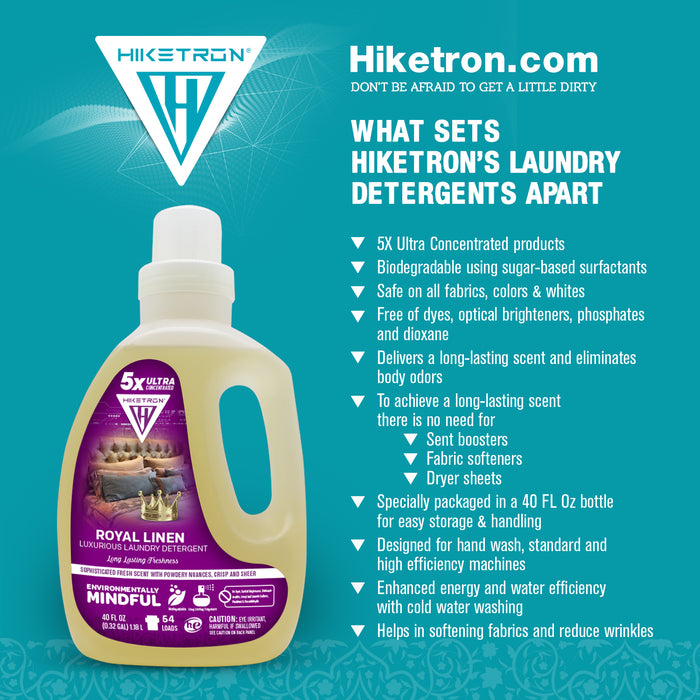 Hiketron 5X Ultra Concentrated | Long Lasting Scented Liquid Laundry Detergent | Removes Tough Stains | Machine Friendly | Royal Linen