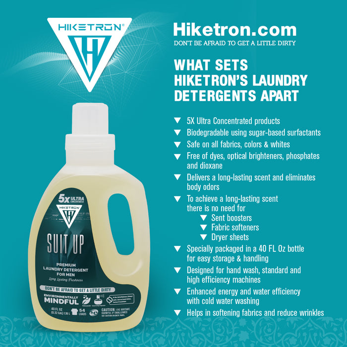 Hiketron 5X Ultra Concentrated | Long Lasting Scented Liquid Laundry Detergent | Removes Tough Stains | Machine Friendly | Suit Up